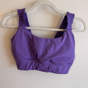 Womens Sincerely Jules Purple Ruffle/Ruched Strap Paded Sports Bra Size M EUC